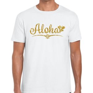 Aloha goud glitter hawaii t-shirt wit heren - heren shirt Aloha