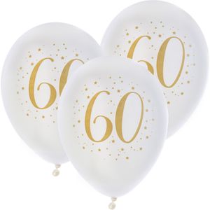 Santex verjaardag leeftijd ballonnen 60 jaar - 24x stuks - wit/goud - 23 cm - Feestartikelen