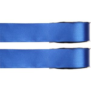 2x Hobby/decoratie blauwe satijnen sierlinten 1,5 cm/15 mm x 25 meter - Cadeaulint satijnlint/ribbon - Striklint linten blauw