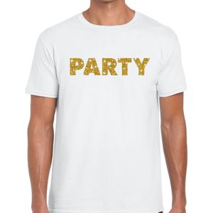 Party goud glitter tekst t-shirt wit voor heren