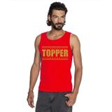 Rood Topper mouwloos shirt/ tanktop in gouden glitter letters heren - Toppers dresscode kleding