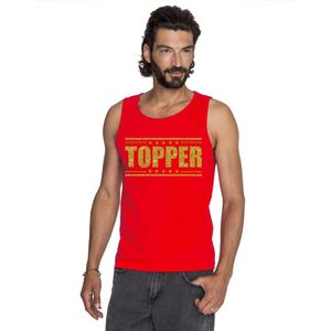 Toppers in concert Rood Topper mouwloos shirt/ tanktop in gouden glitter letters heren - Toppers dresscode kleding