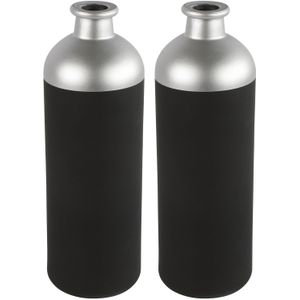Countryfield Bloemen/deco vaas - zwart/zilver - glas - D11 x H33 cm