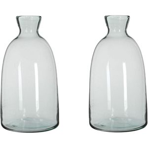 2x Fles Vazen Florine 22 X 44 cm Transparant Gerecycled Glas - Home Deco Vazen - Woonaccessoires