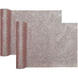 Santex Glitter Tafelloper op rol - 2x - rose goud - 28 x 300 cm - polyester