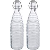 2x Glazen flessen transparant strepen met beugeldop 1000 ml - Keukenbenodigdheden - Woondecoratie - Tafel dekken - Koude dranken serveren/bewaren - Olie/azijn flessen - Decoratie flessen