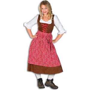 Lange tiroler jurk voor dames - rood met bruin - oktoberfest / bierfeest kleding