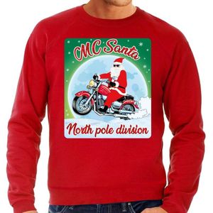 Foute Kersttrui / sweater - MC Santa North Pole division - motorliefhebber / motorrijder / motor fan - rood voor heren - kerstkleding / kerst outfit