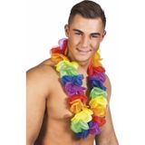 Carnaval verkleedset - Tropical Hawaii party - strohoed blauw - en volle bloemenslinger multi colours - voor dames