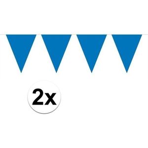 2x Mini vlaggenlijn/slinger 350 cm - Blauwe vlaggenlijn versiering 2 stuks