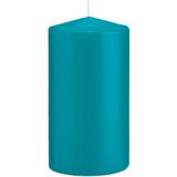 3x Turquoise blauwe cilinderkaarsen/stompkaarsen 8 x 15 cm 69 branduren - Geurloze kaarsen turkoois blauw - Woondecoraties