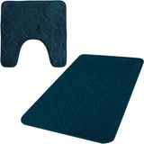 Urban Living badkamer droogloop matjes/tapijt - set 2x stuks - memory foam - donkerblauw
