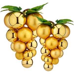 Druiventros namaakfruit/nepfruit - 28 en 33 cm - goud - 2x stuks - kunststof