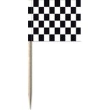 100x Cocktailprikkers race/finish vlag 8 cm vlaggetjes decoratie - Wegwerp prikkertjes - Formule 1/autoracen thema