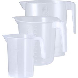 Keuken maatbekers set - kunststof - transparant - 3 maten - schenktuit - 500/1000/2200 liter