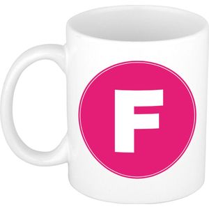 Mok / beker met de letter F roze bedrukking voor het maken van een naam / woord - koffiebeker / koffiemok - namen beker