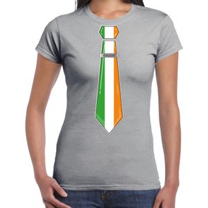 Bellatio Decorations Verkleed shirt voor dames - stropdas Ierland - grijs - supporter - themafeest