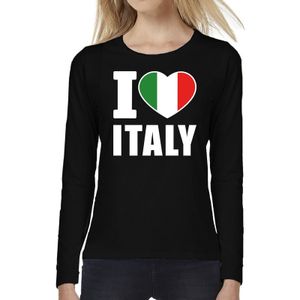 I love Italy supporter t-shirt met lange mouwen / long sleeves voor dames - zwart - Italie landen shirtjes - Italiaanse fan kleding dames