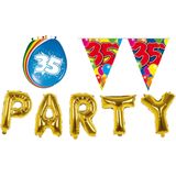 Folat - Verjaardag feestversiering 35 jaar PARTY letters en 16x ballonnen met 2x plastic vlaggetjes