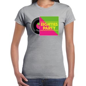 Bellatio Decorations Disco verkleed T-shirt voor dames - 80s party - grijs - jaren 80 feest/carnaval