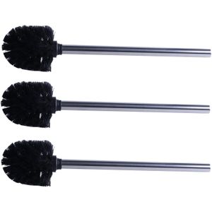 Set van 3x stuks RVS toiletborstels/wcborstels zwart - 34 cm - Roestvast staal