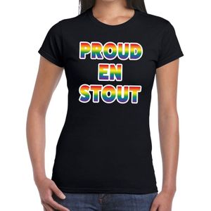 Proud en stout gaypride t-shirt zwart met regenboog tekst voor dames -  Gay pride/LGBT kleding
