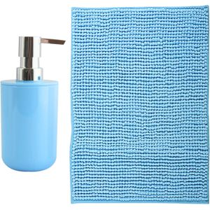 MSV badkamer droogloop mat - Genua - 50 x 80 cm - met bijpassende kleur zeeppompje - lichtblauw