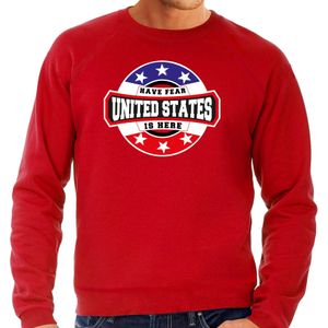 Have fear United States is here sweater met sterren embleem in de kleuren van de Amerikaanse vlag - rood - heren - Amerika supporter / Amerikaans elftal fan trui / EK / WK / kleding