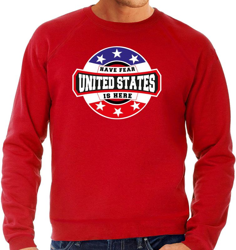 Have fear United States is here sweater met sterren embleem in de kleuren van de Amerikaanse vlag - rood - heren - Amerika supporter / Amerikaans elftal fan trui / EK / WK / kleding