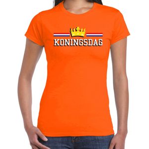 Koningsdag t-shirt met gouden kroon - oranje - dames - koningsdag outfit / kleding