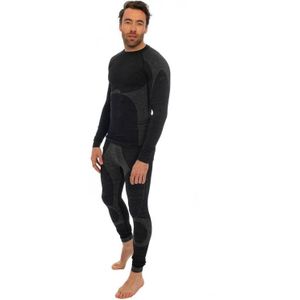 Thermo onderkleding set voor heren zwart melange - maat XL - shirt lange mouw en broek - Wintersport kleding - Thermokleding