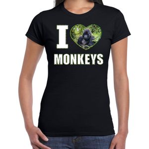 I love monkeys t-shirt met dieren foto van een Gorilla aap zwart voor dames - cadeau shirt apen liefhebber