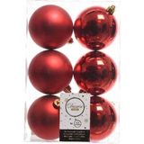 24x Kerst rode kunststof kerstballen 8 cm - Mat/glans - Onbreekbare plastic kerstballen - Kerstboomversiering kerst rood
