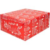 2x rollen kerst inpakpapier/cadeaupapier rood met huisjes 200 x 70 cm - Kerstpapier cadeaurollen