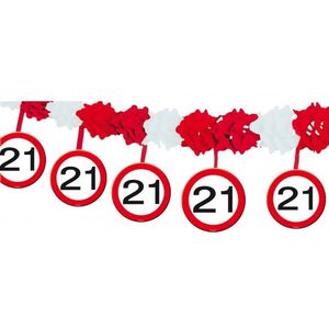 2x stuks verkeersborden verjaardag feest slingers 21 jaar van 4 meter - Feestartikelen/versiering
