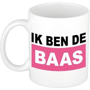 Ik ben de baas mok / beker - roze - 300 ml - keramiek - dames