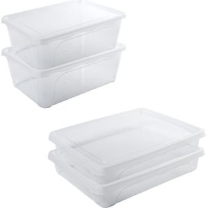 4x Voorraad/vershoudbakjes laag 1,5 en hoog/diep 2 liter transparant plastic/kunststof - 22 x 15 x 8 cm - 22 x 15 x 8 cm - Vienna - Vershouddoos bakje - Mealprep - Maaltijden bewaren