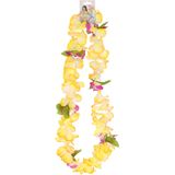Atosa Hawaii krans/slinger - Tropische kleuren geel - Grote bloemen hals slingers - verkleed accessoires