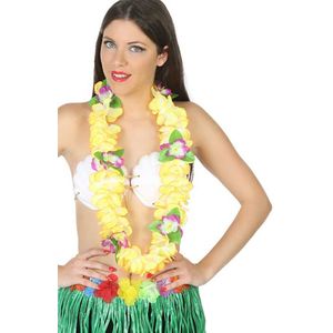 Atosa Hawaii krans/slinger - Tropische kleuren geel - Grote bloemen hals slingers - verkleed accessoires