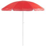 Rood lichtgewicht strand/tuin basic parasol van nylon 200 cm + vulbare parasolvoet wit van plastic