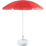 Rood lichtgewicht strand/tuin basic parasol van nylon 200 cm + vulbare parasolvoet wit van plastic