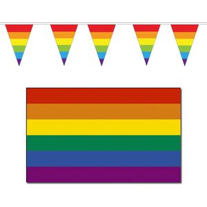Regenboog pride vlaggen versiering pakket binnen/buiten 2-delig - Decoratie vlaggetjes