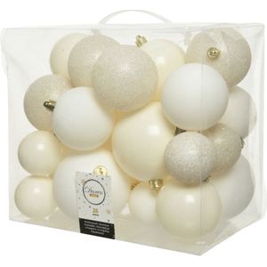 52x stuks kunststof kerstballen wol wit 6-8-10 cm - Onbreekbare plastic kerstballen