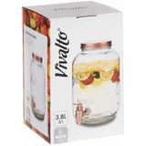 Glazen drankdispenser/limonadetap met koper kleur dop/tap 3.8 liter - Tapkraantje - 16 x 25 cm