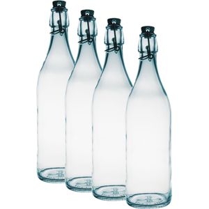 4x Glazen beugelflessen/weckflessen transparant 1 liter rond - Weckflessen - Beugelflessen - Limonadeflessen - Waterflessen - Karaffen