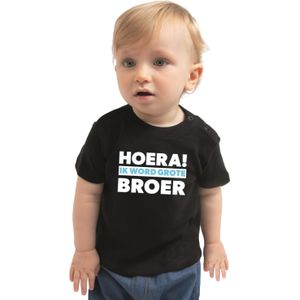 Hoera ik word grote broer cadeau t-shirt zwart voor baby/jongen - shirt voor broertjes 62