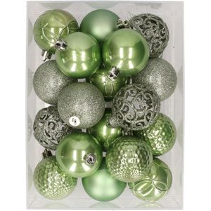 37x stuks kunststof kerstballen lichtgroen 6 cm glans/mat/glitter mix - Kerstversiering
