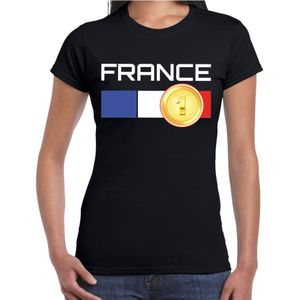 France / Frankrijk landen t-shirt met medaille en Franse vlag - zwart - dames -  Frankrijk landen shirt / kleding - EK / WK / Olympische spelen outfit