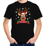Bellatio Decorations kerst t-shirt voor kinderen - Merry Christmas - rendier - zwart - Kerstdiner