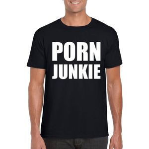Porn junkie tekst t-shirt zwart heren